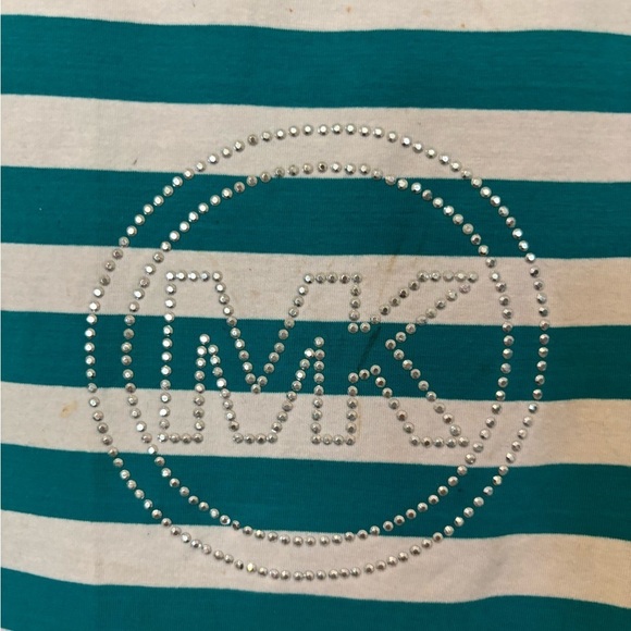 Michael Kors NWOT Striped Tee Shirt With Large MK Silver logo on front. - Picture 3 of 6